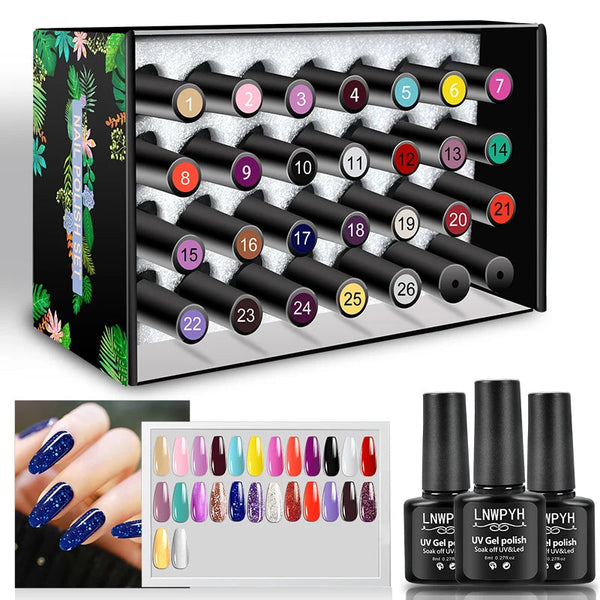 26 Farben Gel-Nagellack-Set, UV/LED, mit Base & Top Coat MySalvora