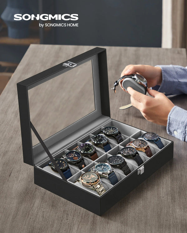 Elegante Uhrenbox mit Glasdeckel