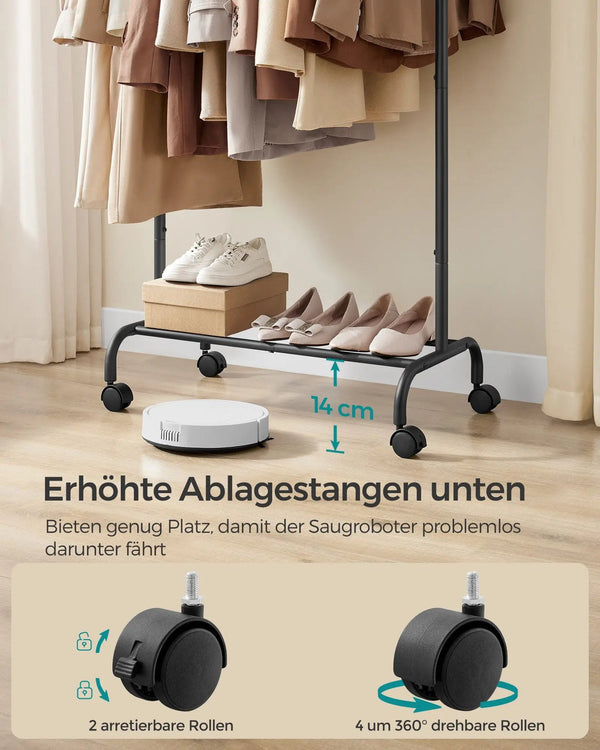 Flexibler Kleiderständer auf Rollen