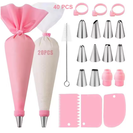 40-tlg. Silikon-Spritzbeutel-Set mit Edelstahldüsen MySalvora
