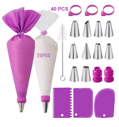 40-tlg. Silikon-Spritzbeutel-Set mit Edelstahldüsen MySalvora
