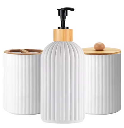 Multifunktionaler Badezimmer-Organizer – Seifenspender, Wattestäbchenbox & Zahnbürstenhalter – Modernes Design in Schwarz oder Weiß MySalvora