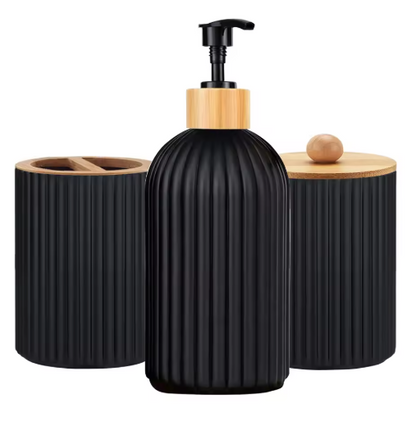 Multifunktionaler Badezimmer-Organizer – Seifenspender, Wattestäbchenbox & Zahnbürstenhalter – Modernes Design in Schwarz oder Weiß MySalvora