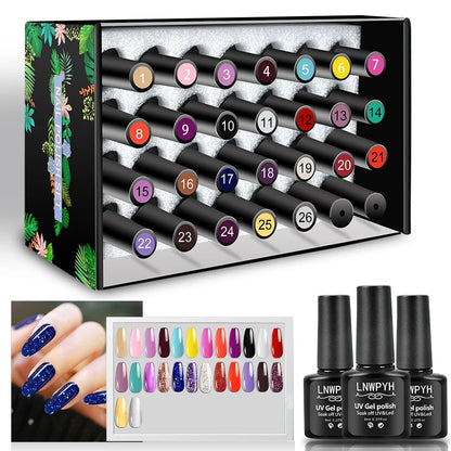 26 Farben Gel-Nagellack-Set, UV/LED, mit Base & Top Coat MySalvora