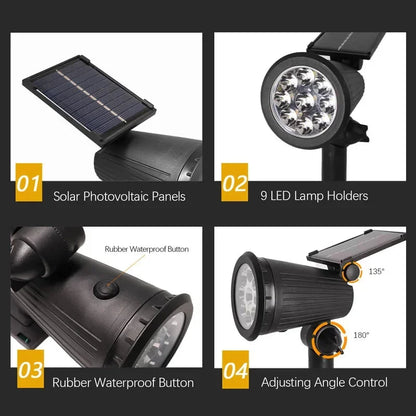 4er-Set Solar-LED-Spotlights – 9 LEDs, wasserdicht, für Garten & Wegbeleuchtung MySalvora