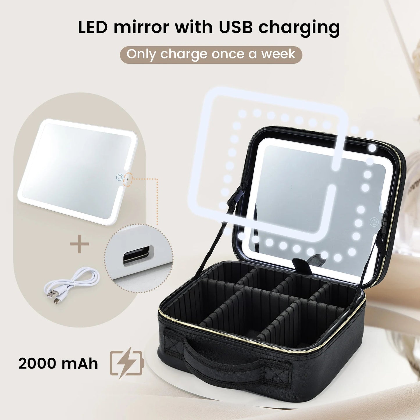 Schminktasche mit LED Spiegel MySalvora