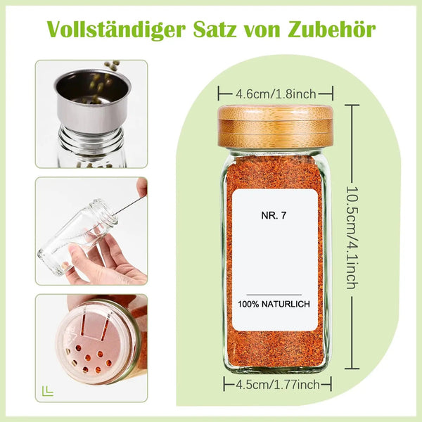 Bunte Gewürzgläser mit Bambusdeckeln